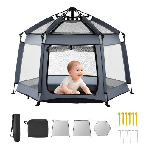 Baby Playpen, Pop Up Toddler Playpen with Canopy, Indoor & Outdoor Portable Play Yard for Babies Toddlers with UPF 50+ Sunshades & Travel Bag for Home Park Beach, Foldable & Lightweight