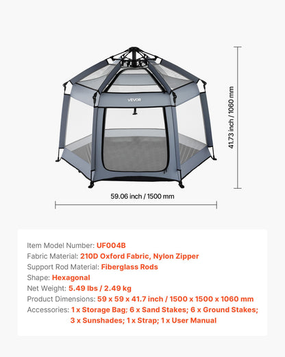 Baby Playpen, Pop Up Toddler Playpen with Canopy, Indoor & Outdoor Portable Play Yard for Babies Toddlers with UPF 50+ Sunshades & Travel Bag for Home Park Beach, Foldable & Lightweight