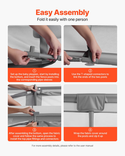 Baby Playpen, 2000 x 1490mm Large Toddlers Playpen, Indoor/Outdoor Baby Fence Play Yard with 50 Ocean Balls, Zippered Door & Breathable Mesh, No-Gap Safety Activity Center for Babies Toddlers