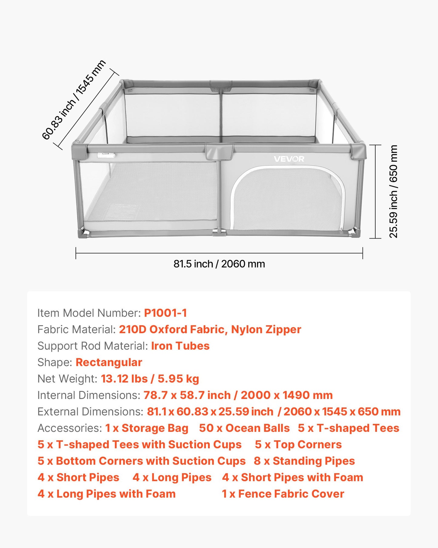 Baby Playpen, 2000 x 1490mm Large Toddlers Playpen, Indoor/Outdoor Baby Fence Play Yard with 50 Ocean Balls, Zippered Door & Breathable Mesh, No-Gap Safety Activity Center for Babies Toddlers