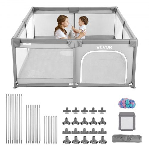 Baby Playpen, 2000 x 1785mm Extra Large Playpen for Babies Toddlers, Indoor/Outdoor Baby Fence Play Yard, No-Gap Safety Activity Center with 50 Ocean Balls, Zippered Door & Soft Breathable Mesh