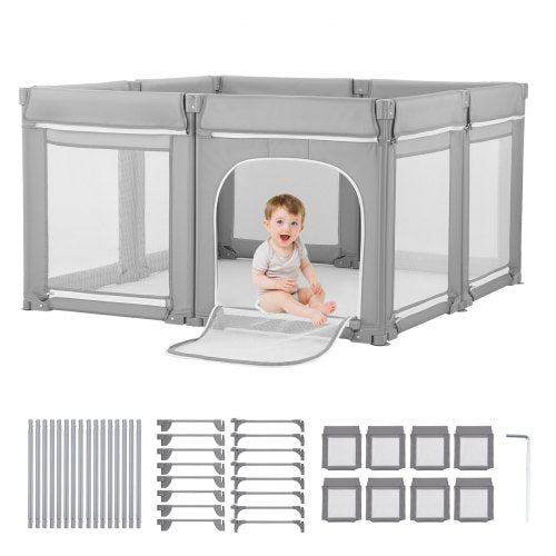 Baby Playpen, 2000 x 1780mm Extra Large Toddlers Playpen, Foldable Baby Fence Play Yard with Zippered Door & Soft Breathable Mesh, Indoor Outdoor Safety Activity Center - Great Gift for Toddlers