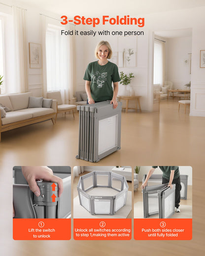 Baby Playpen, 2000 x 1780mm Extra Large Toddlers Playpen, Foldable Baby Fence Play Yard with Zippered Door & Soft Breathable Mesh, Indoor Outdoor Safety Activity Center - Great Gift for Toddlers