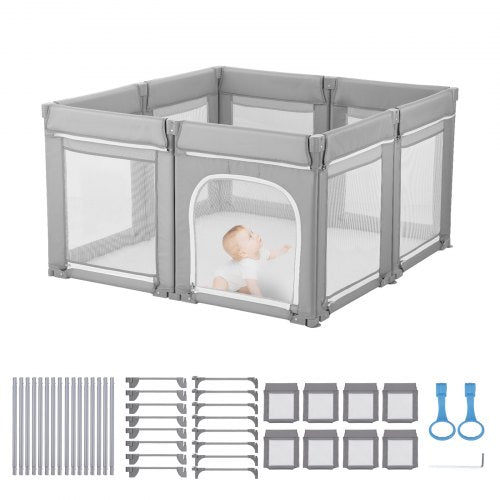 Lekhage för småbarn, 1200 x 1200 mm hopfällbar lekhage för småbarn, lekgård för inomhus/utomhusbruk med dragkedja och mjukt, andningsbart nät, aktivitetscenter utan mellanrum för småbarn, 6–24 månaders bebisar