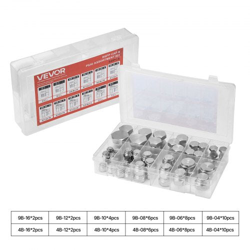 64 PCS BSPP Hydraulic Fittings, Hydraulic Cap and Plug Kit with Precision Threading, Galvanized Steel Heavy Duty Hydraulic Fitting Adapter Kit, Dash Sizes 04/06/08/10/12/16