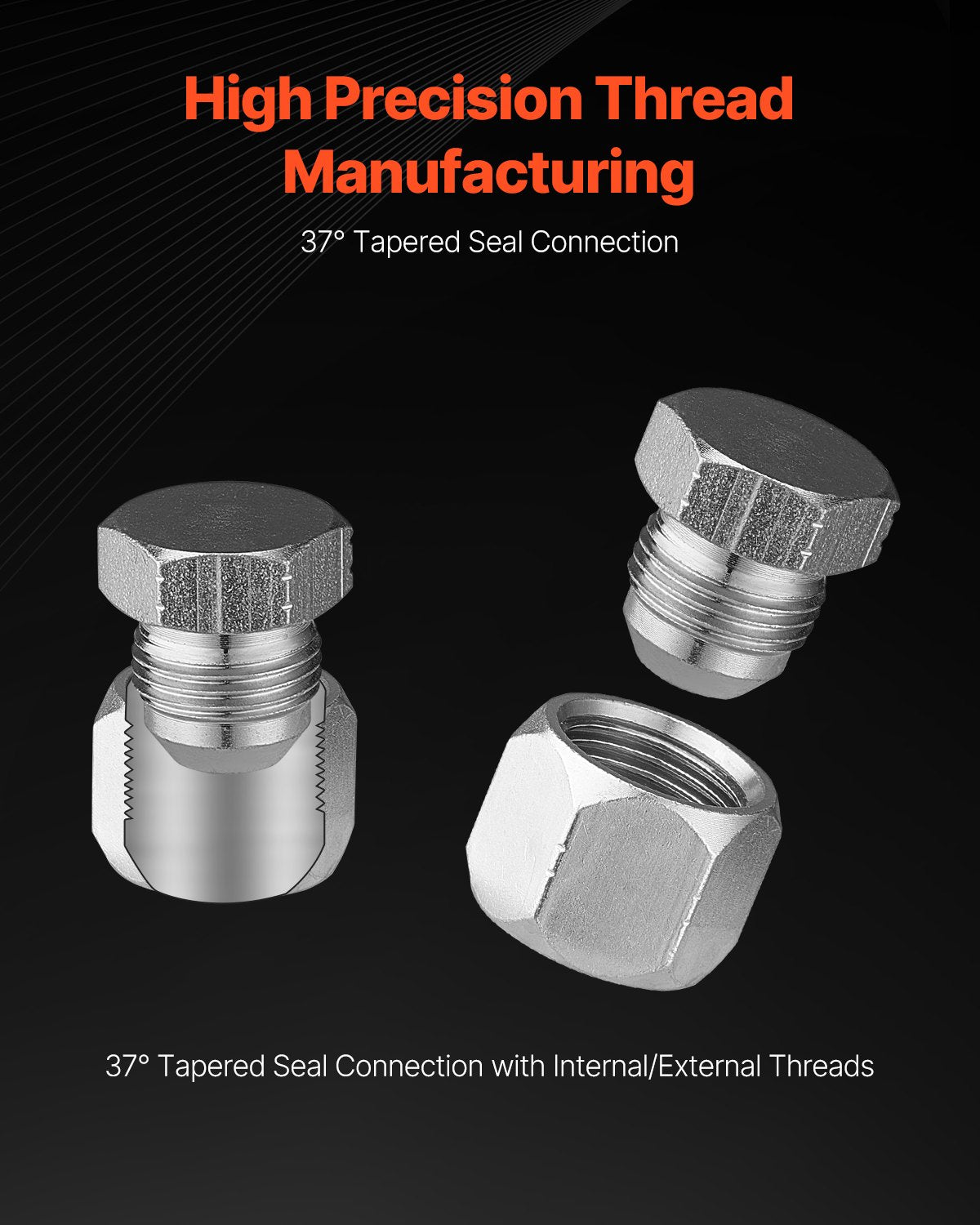 72 PCS JIC Hydraulic Fittings, Heavy Duty Master Industrial Hydraulic Cap and Plug, Hose Tube and Pipe Fitting Kit Cap and Plug Kit Precision Threading in 37° Dash Sizes 4 6 8 10 12 16