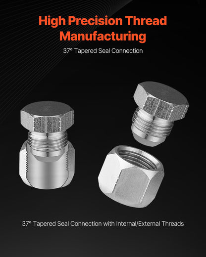 72 PCS JIC Hydraulic Fittings, Heavy Duty Master Industrial Hydraulic Cap and Plug, Hose Tube and Pipe Fitting Kit Cap and Plug Kit Precision Threading in 37° Dash Sizes 4 6 8 10 12 16
