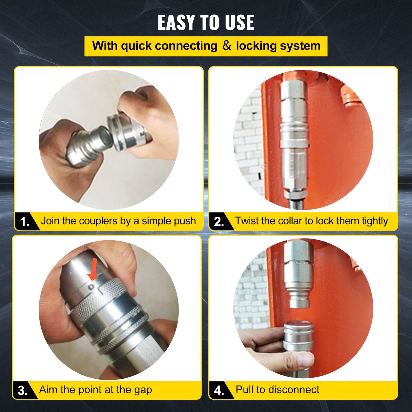 Hydraulic Quick Connect 1/2 Body with 1/2" NPT Thread Hydraulic Coupler 4 Pairs Hydraulic Coupling Quick Connect 45.5 L/min Hydraulic Quick Coupler (ISO 16028)