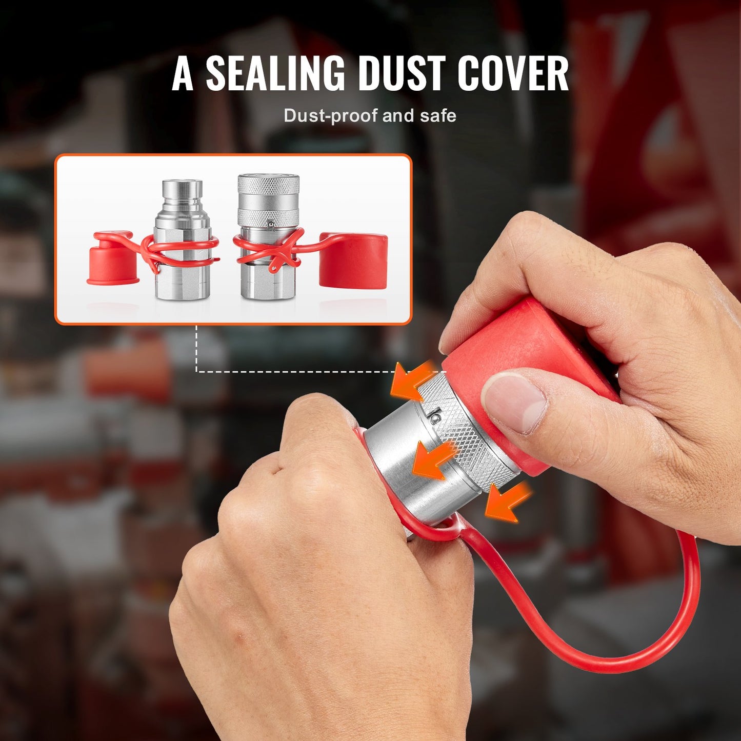 1/2" Flat Face Hydraulic Couplers, 1/2" NPT Skid Steer Hydraulic Quick Connect Couplers with 4 Dust Caps (ISO16028)