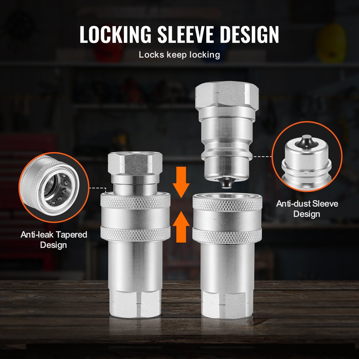 1/2" (1,3 cm) koniska hydraulkopplingar 1/2" (1,3 cm) NPT-kopplingar för kompaktlastare 4 dammkåpor