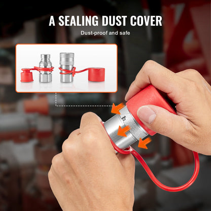 1/2" Flat Face Hydraulic Couplers, 1/2" NPT Skid Steer Hydraulic Quick Connect Couplers with 2 Dust Caps (ISO16028)