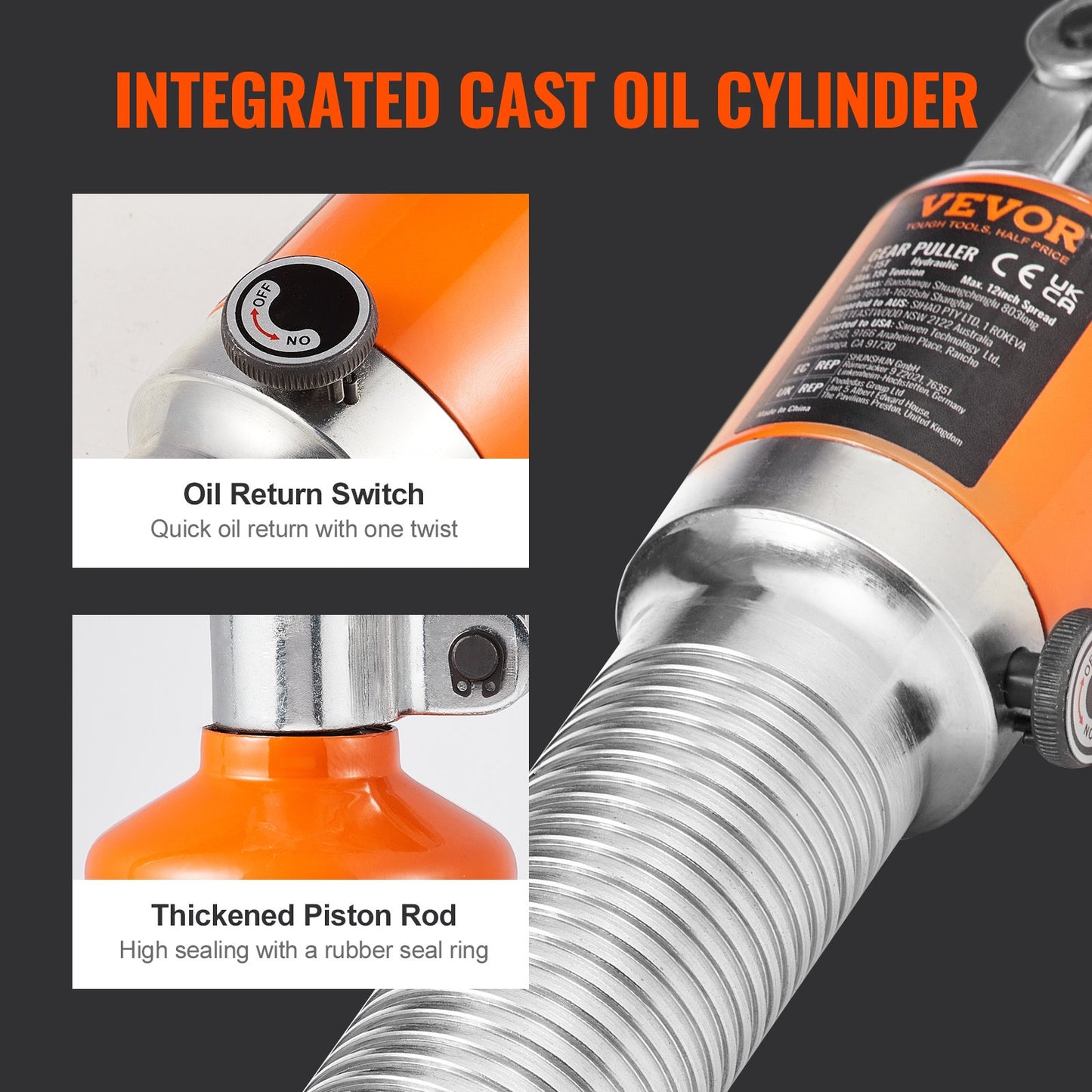 Hydraulisk kugghjulsavdragare, 15 tons maxkapacitet för hjullageravdragare, 2- eller 3-käftig avdragare, vertikalt och horisontellt, 30,5 cm hydraulisk käftavdragare med väska för att dra nav