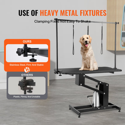 109 cm hydrauliskt trimbord för husdjur, kraftig hundtrimningsarm för medelstora/små hundar, höjdjusterbar hundtrimningsstation, halkfri bordsskiva/hundtrimningsstation, maxlast 182 kg