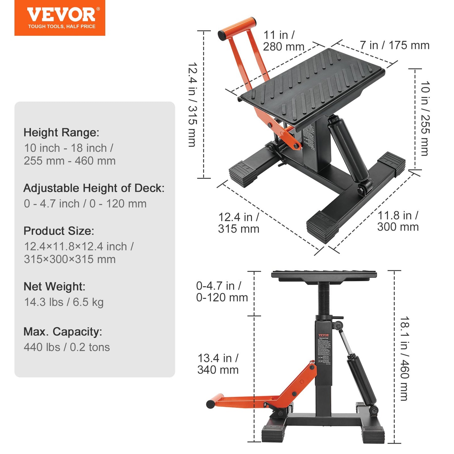 Dirt Bike Lift Stand, Motorcycle Jack Lift Stand 440 lbs Capacity and Hydraulic Lift Operation, Adjustable Height Hoist Table, for Dirt Pit Bike Repair, Maintenance, Dirt Bike Accessories