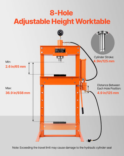 Hydraulic Shop Press, 30 T H-Frame Pneumatic Shop Press with Press Plate & Triangular Support, Stable Garage Floor Adjustable Hydraulic Press with Relief Valve, Fit for Bending & Straightening
