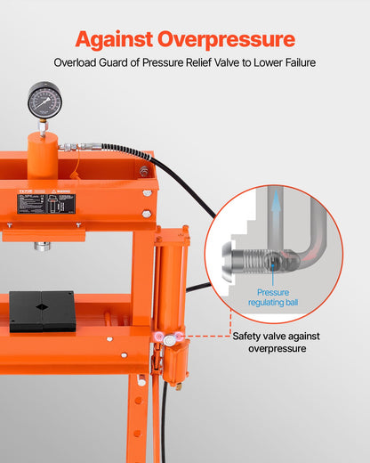 Hydraulic Shop Press, 30 T H-Frame Pneumatic Shop Press with Press Plate & Triangular Support, Stable Garage Floor Adjustable Hydraulic Press with Relief Valve, Fit for Bending & Straightening