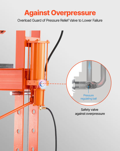 Hydraulic Shop Press, 50 T H-Frame Pneumatic Shop Press with Press Plate & Triangular Support, Stable Garage Floor Adjustable Hydraulic Press with Relief Valve, Fit for Bending & Straightening