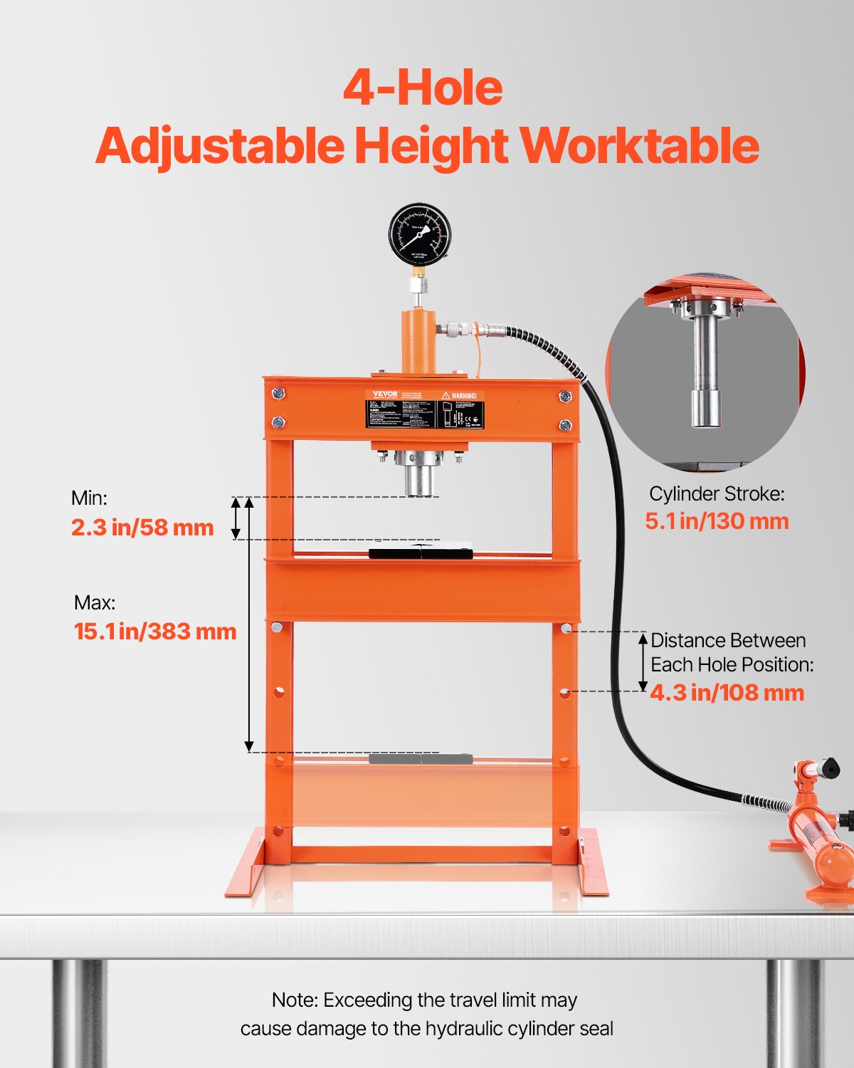 Hydraulic Shop Press, 10 T H-Frame Shop Press with Press Plate & H-shaped Base, Stable Garage Floor Adjustable Hydraulic Press with Relief Valve, Fit for Bending, Straightening & Stamping