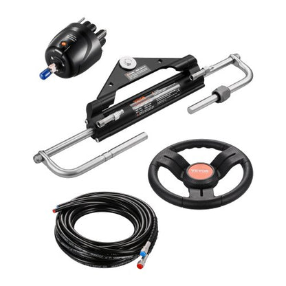 150HP Hydraulic Outboard Steering Kit, Marine Boat Hydraulic Steering System with 13.5-inch Steering Wheel, Helm Pump, Hydraulic Cylinder & 2PCS 26FT Hoses for Single Station Single-Engine Boats