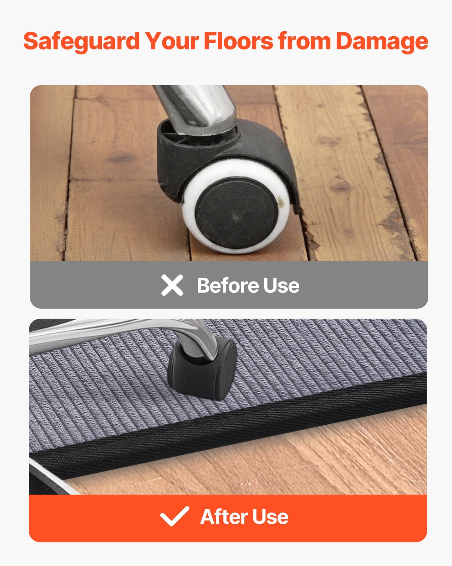 Chair Mat, 915 x 1225 mm Office Chair Mat for Hard Floors, Floor Protector for Rolling Chairs, Corduroy Surface, Non-Slip & Easy to Clean, Smooth Glide Under Desk Rug for Home Office (Grey)