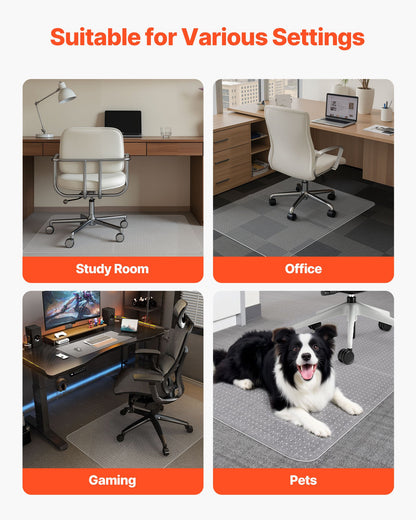 Stolsmatta, 915 x 1225 mm kontorsmatta för heltäckningsmattor, plastgolvskyddsmatta med nitar, halkfri och lättrengjord, smidig glidmatta under skrivbordet för hemmakontor (rektangulär)