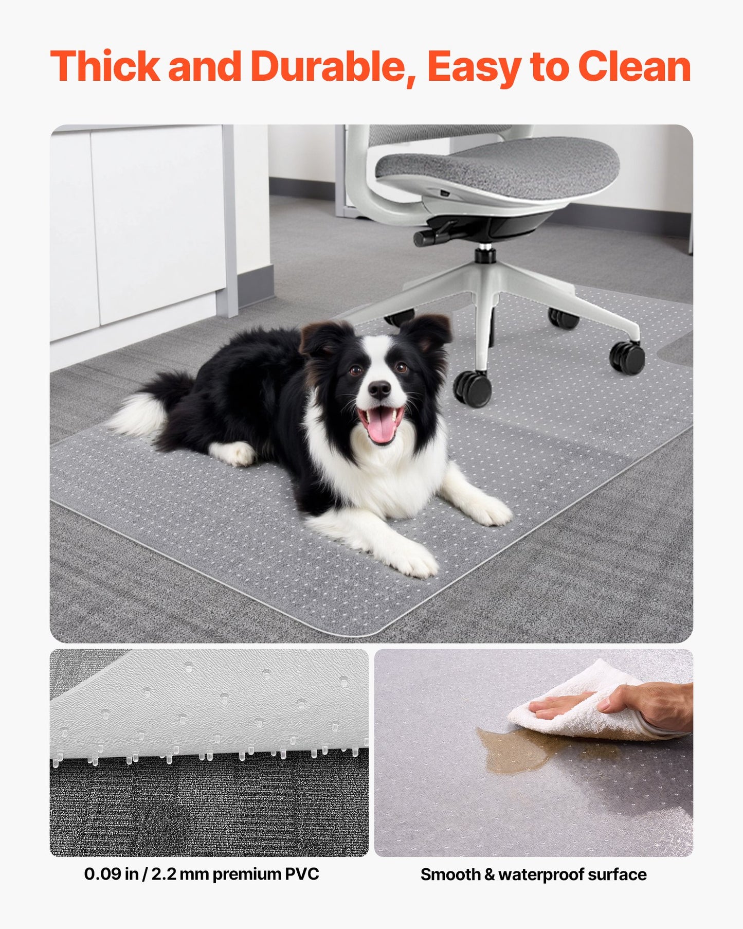 Chair Mat with Lip, 915 x 1225 mm Office Chair Mat for Low Pile Carpeted Floors, Plastic Floor Protector Rug with Studded, Non-Slip & Easy to Clean, Smooth Glide Under Desk Rug for Home Office