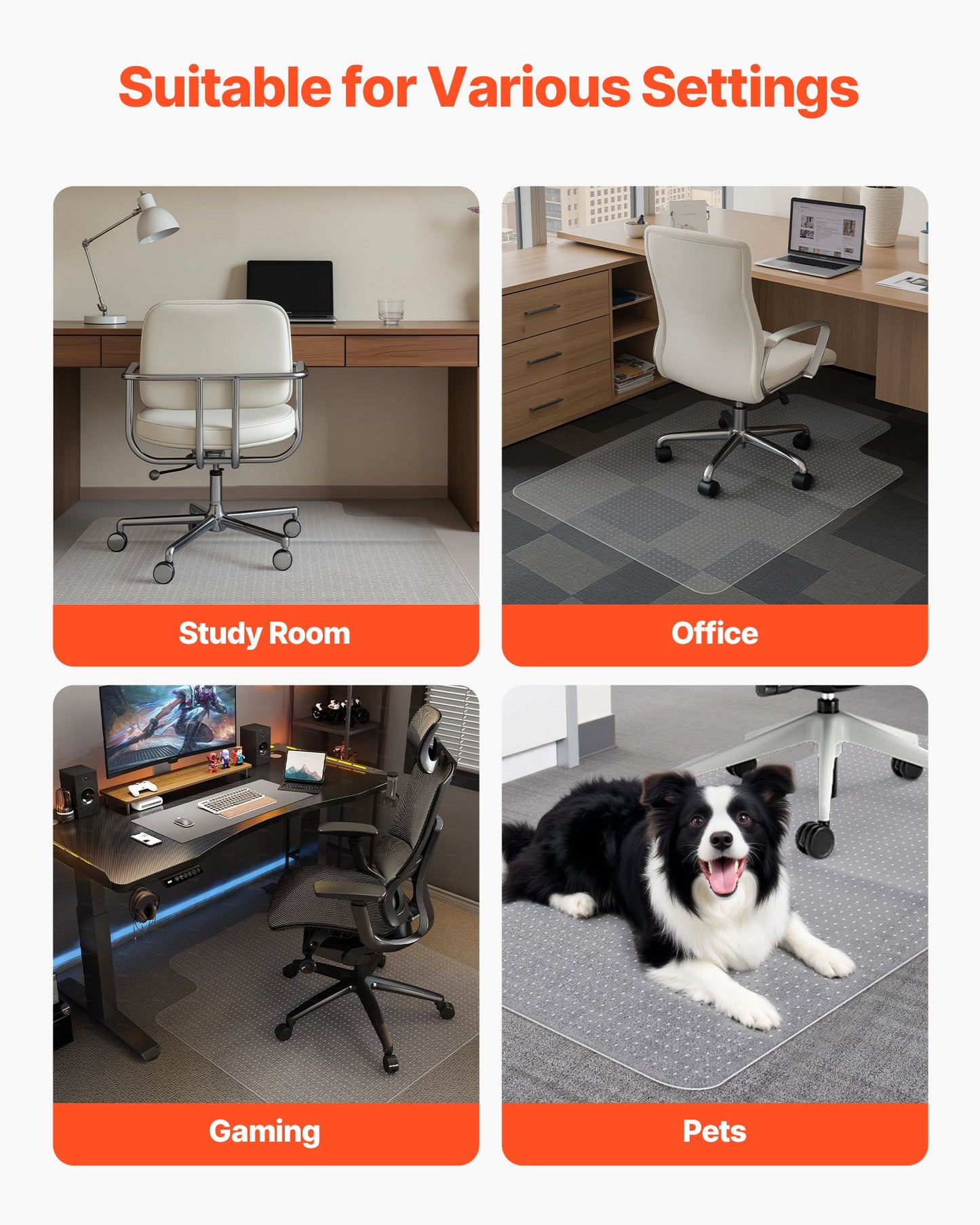 Chair Mat with Lip, 915 x 1225 mm Office Chair Mat for Low Pile Carpeted Floors, Plastic Floor Protector Rug with Studded, Non-Slip & Easy to Clean, Smooth Glide Under Desk Rug for Home Office