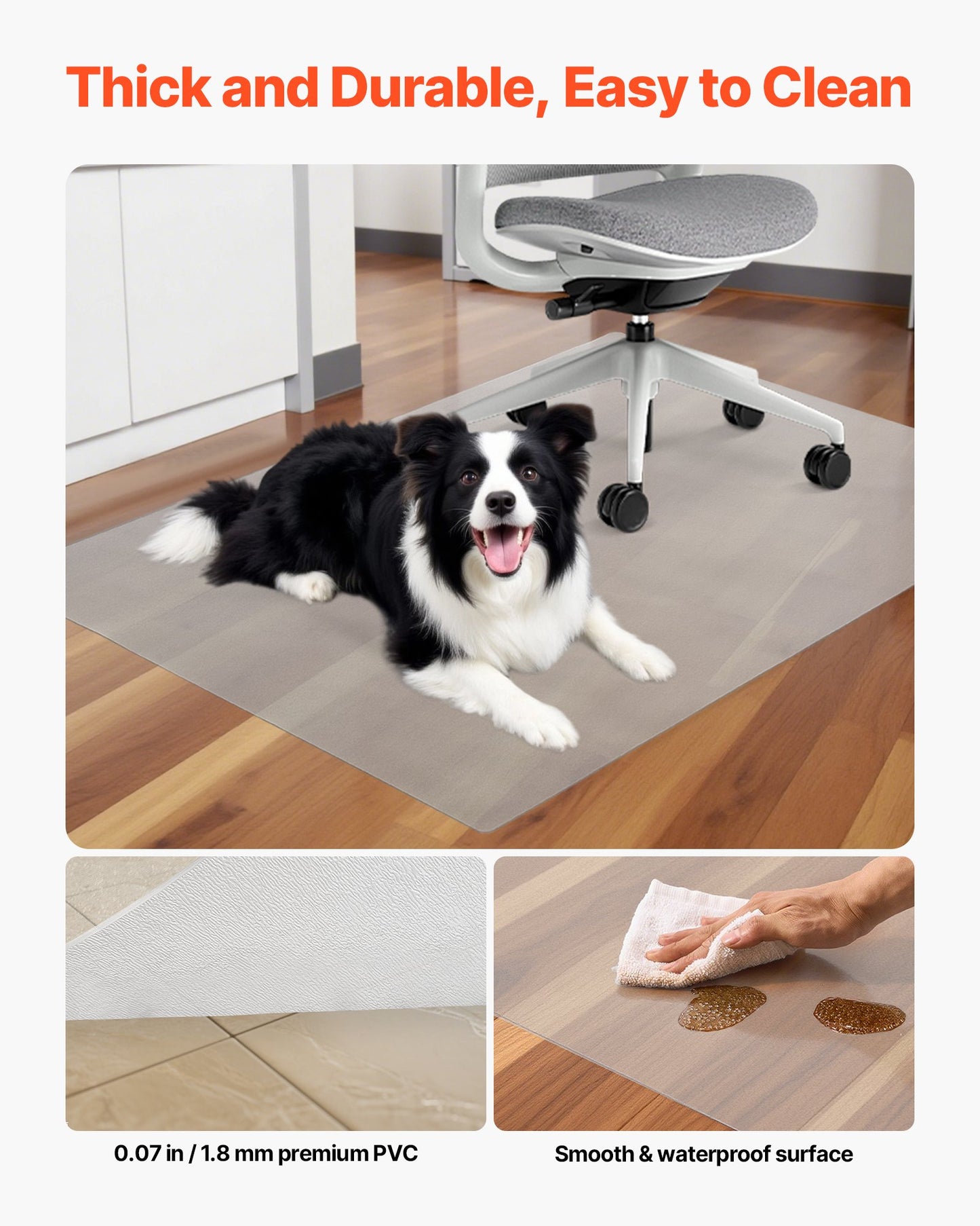 Chair Mat, 915 x 1225 mm Transparent Office Chair Mat for Hard Floors, Floor Protector for Rolling Chairs, Non-Slip & Easy to Clean, Smooth Glide Under Desk Rug for Home Office (Rectangular)