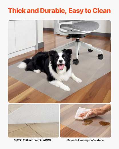 Chair Mat, 915 x 1225 mm Transparent Office Chair Mat for Hard Floors, Floor Protector for Rolling Chairs, Non-Slip & Easy to Clean, Smooth Glide Under Desk Rug for Home Office (Rectangular)
