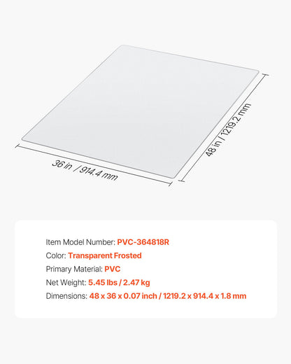 Chair Mat, 915 x 1225 mm Transparent Office Chair Mat for Hard Floors, Floor Protector for Rolling Chairs, Non-Slip & Easy to Clean, Smooth Glide Under Desk Rug for Home Office (Rectangular)