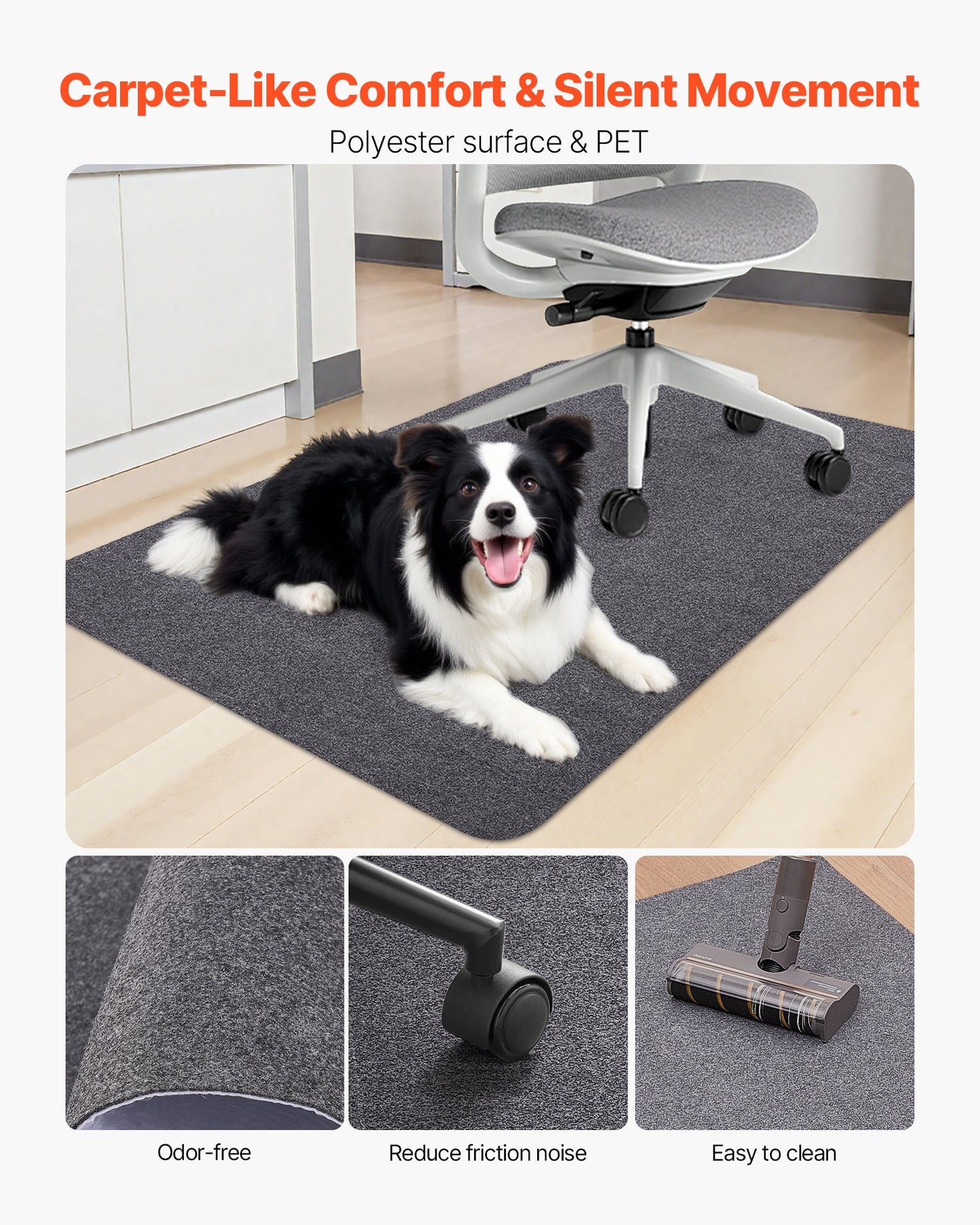 Chair Mat, 897 x 1396 mm Office Chair Mat for Hard Floors, Floor Protector for Rolling Chairs, Polyester Surface, Non-Slip & Easy to Clean, Smooth Glide Under Desk Rug for Home Office (Dark Grey)