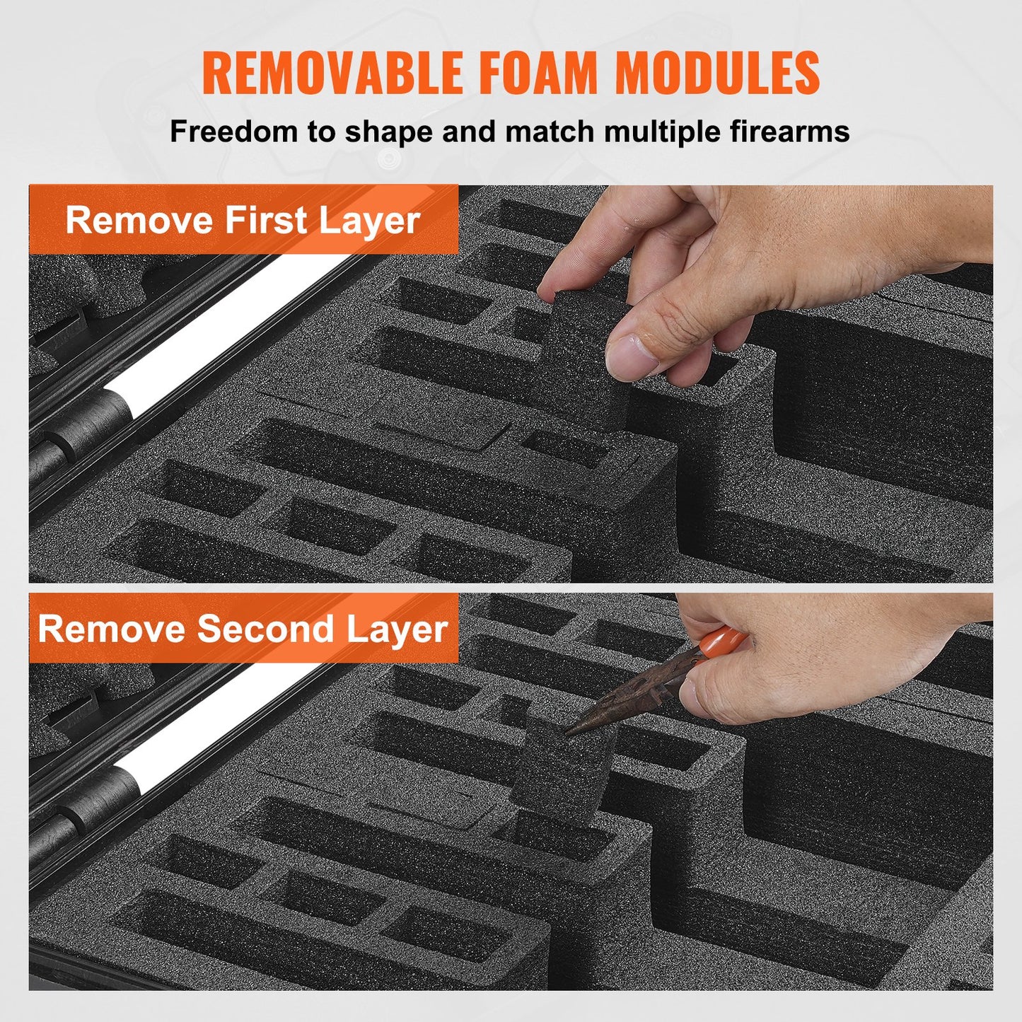 Hard Pistol Cases with Pre-cut Lining, Waterproof & Dustproof Hard Gun Case for 5 Pistol, 18.9×16.3×8.5 in Lockable Pistol Case, Black