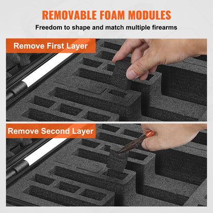 Hard Pistol Cases with Pre-cut Lining, Waterproof & Dustproof Hard Gun Case for 5 Pistol, 18.9×16.3×8.5 in Lockable Pistol Case, Black