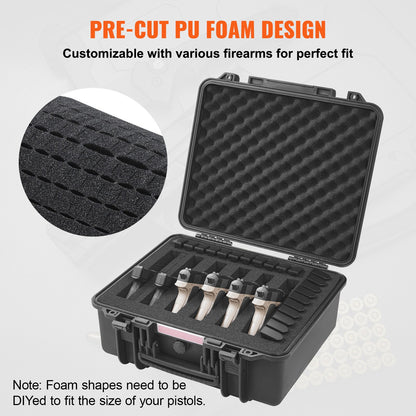 Hard Pistol Cases with Pre-cut PU Foam, Waterproof & Dustproof Hard Gun Case for 6 Pistol, 19.3×17.1×8.3 in Lockable Pistol Case, Black