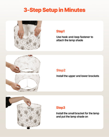 Trumlampskärmar, 2-set, 33 cm topp x 33 cm botten x 25 cm hög, mellanstor trumlampskärm i linne, reservskärm för bordslampor och golvlampor, enkel montering krävs (ljust maskrosmönster)