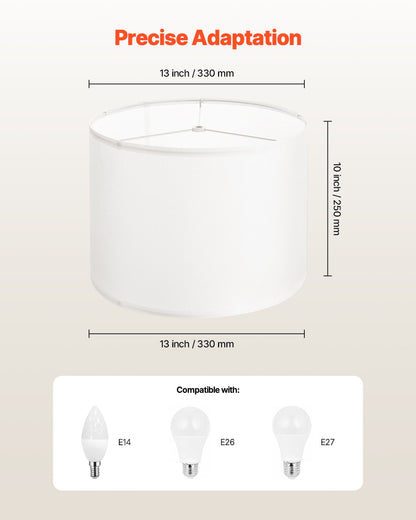 Drum Lamp Shade, 13 in Top x 13 in Bottom x 10 in High, Medium Drum Linen Lampshade, Replacement Lamp Shade for Table Lamps Floor Lamps Pendant Lights, Easy Assembly Required (Off-white Linen)