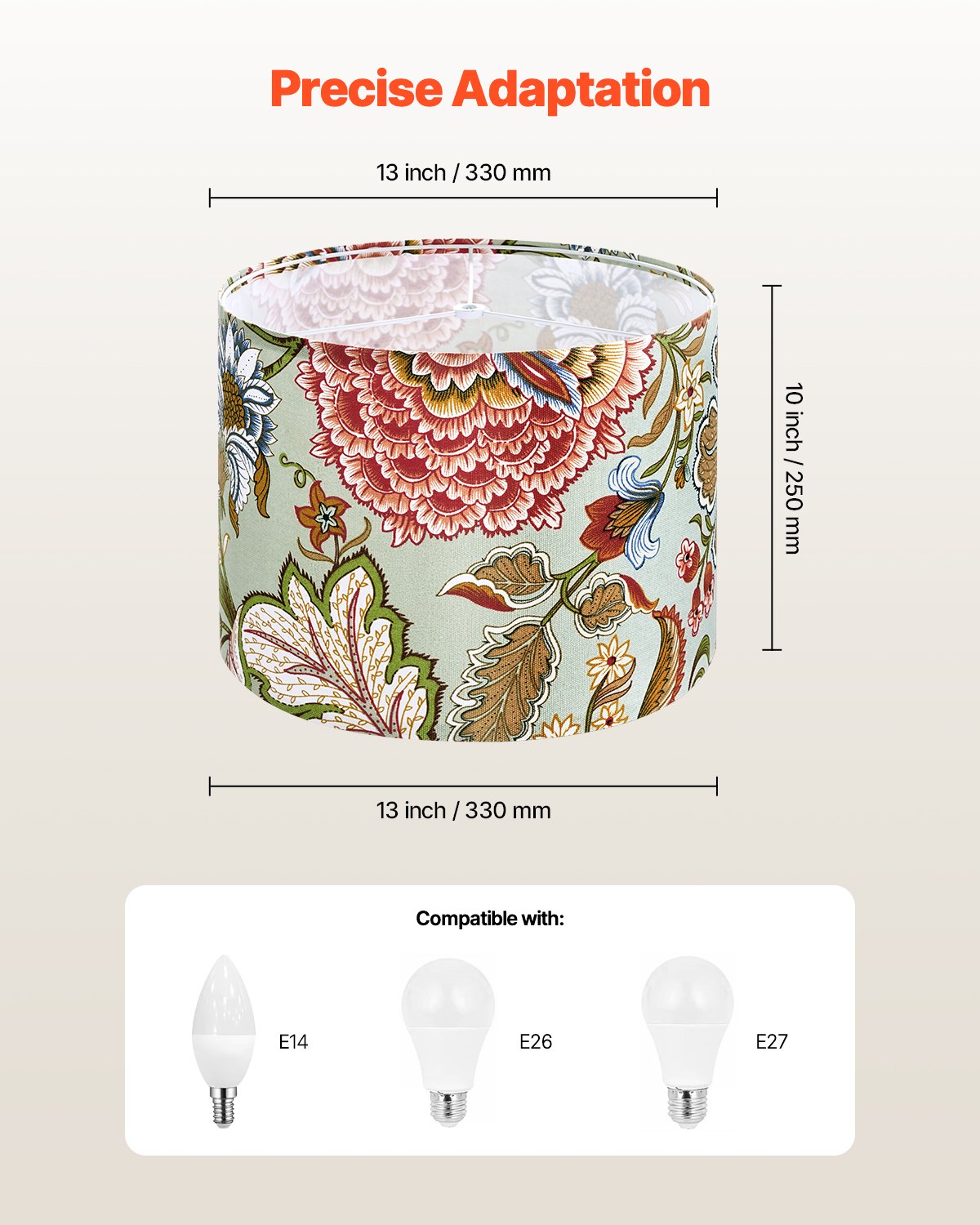 Trumlampskärmar, 2-set, 33 cm topp x 33 cm botten x 25 cm hög, mellanstor trumlampskärm i linne, reservskärm för bordslampor, golvlampor och pendellampor, enkel montering krävs (mörk blommig)