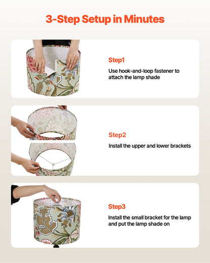 Trumlampskärmar, 2-set, 33 cm topp x 33 cm botten x 25 cm hög, mellanstor trumlampskärm i linne, reservskärm för bordslampor, golvlampor och pendellampor, enkel montering krävs (mörk blommig)