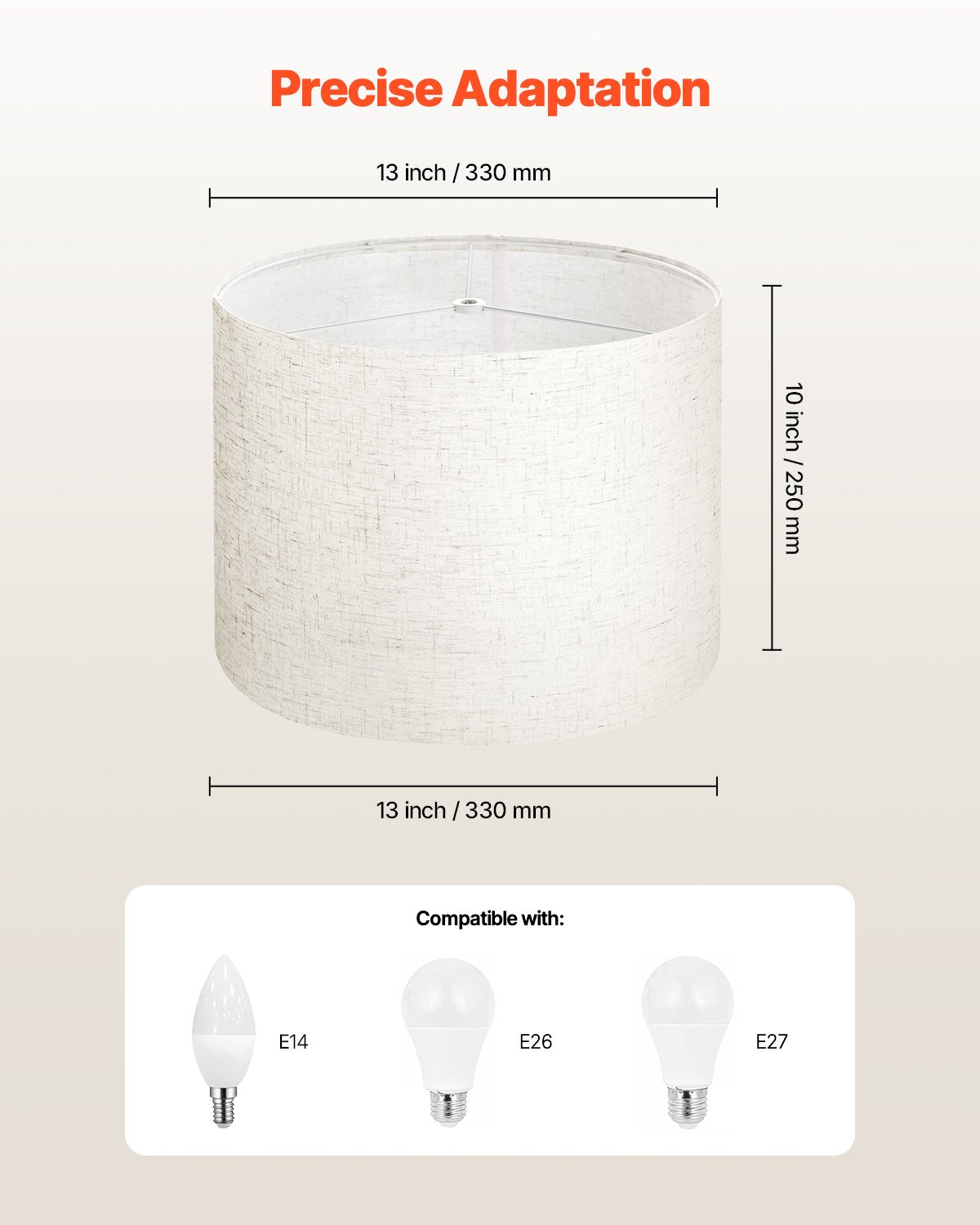 Trumlampskärmar, 2-set, 33 cm topp x 33 cm botten x 25 cm hög, mellanstor trumlampskärm i linne, reservskärm för bordslampor, golvlampor och pendellampor, enkel montering krävs (ljus linne)