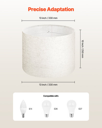 Trumlampskärmar, 2-set, 33 cm topp x 33 cm botten x 25 cm hög, mellanstor trumlampskärm i linne, reservskärm för bordslampor, golvlampor och pendellampor, enkel montering krävs (ljus linne)