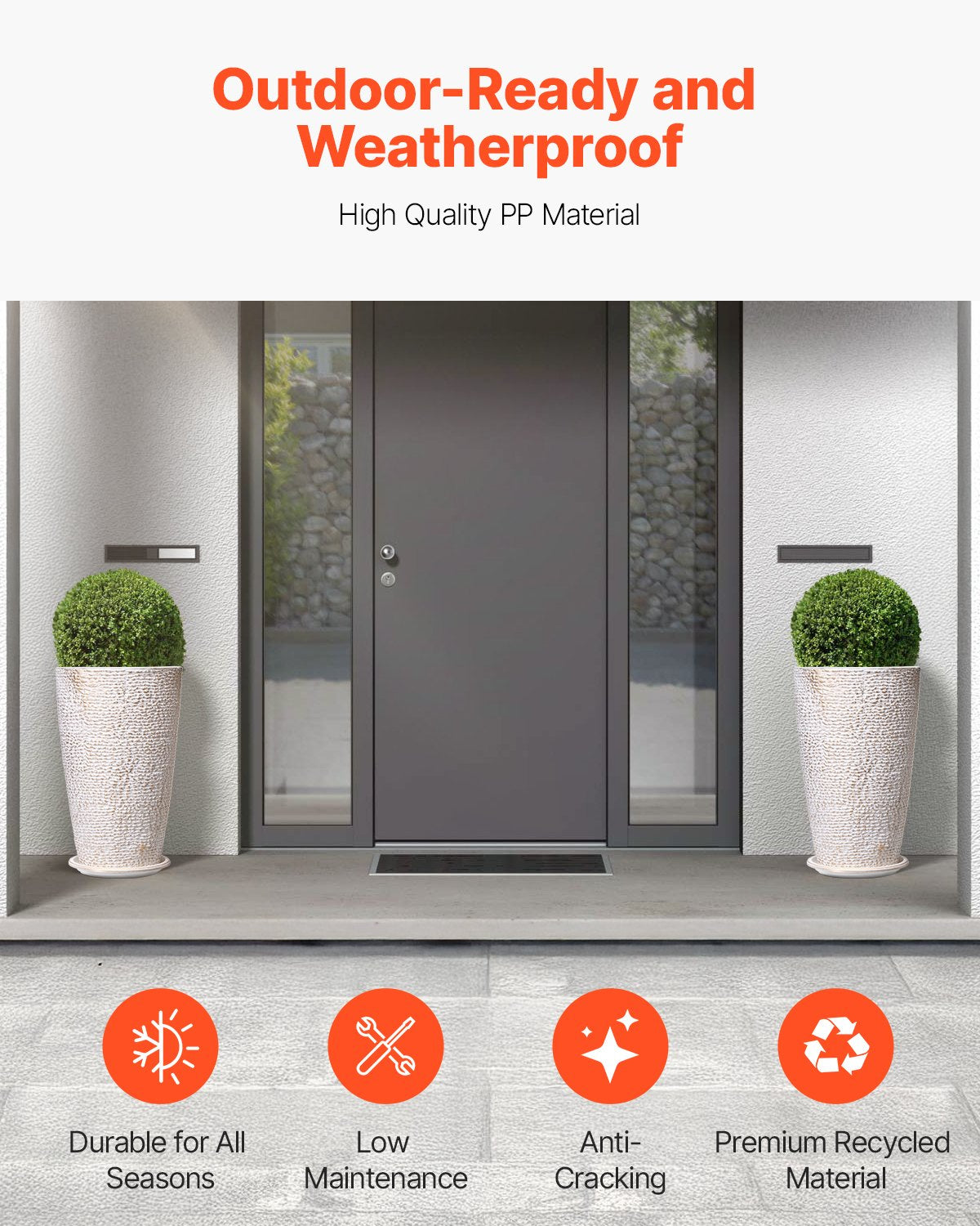 Set med 2 höga utomhusplanterare, 56 cm höga, runda stora planterare för veranda och uteplats, stenfinish för blomträd