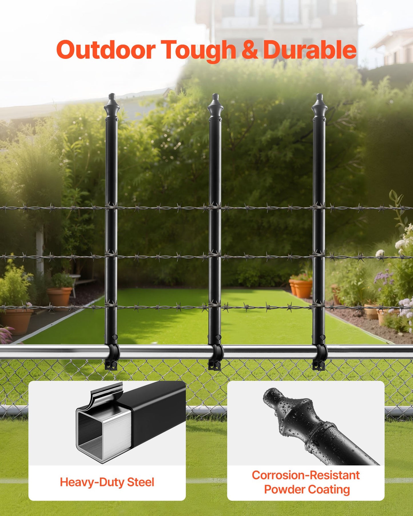 Chain Link Fence Extensions, 9 Packs 695 mm Extension Height, Galvanized Post Extender for 32 to 38 mm Top of Fence, U Bracket, Barbed Wire Extend Arm for Privacy, Prevent Dogs Jumping Out
