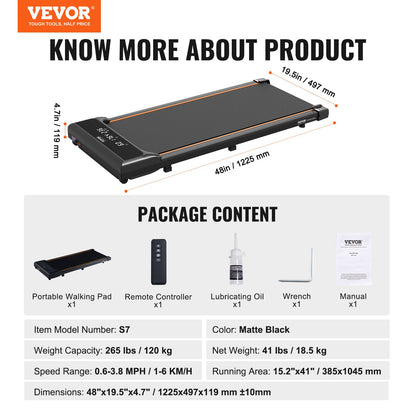 Walking Pad, Under Desk Treadmill for Home Office, Working Walking Jogging Machine, 265 Lbs Capacity 2.5HP Portable Lightweight Walking Pad, with Remote Control and LED Display