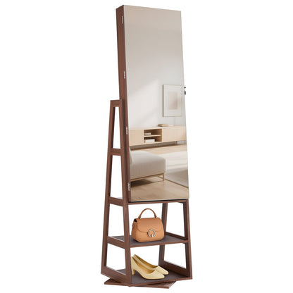 360° Swivel Jewelry Cabinet, 1550 mm Tall, Full-Length Mirror with Storage, Standing Rotatable Jewelry Armoire Organizer, Lockable Door with 2 Keys, Accessory Pouches, and Storage Shelves