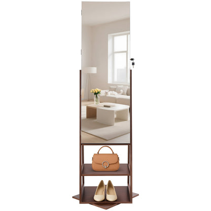 360° Swivel Jewelry Cabinet, 1550 mm Tall, Full-Length Mirror with Storage, Standing Rotatable Jewelry Armoire Organizer, Lockable Door with 2 Keys, Accessory Pouches, and Storage Shelves