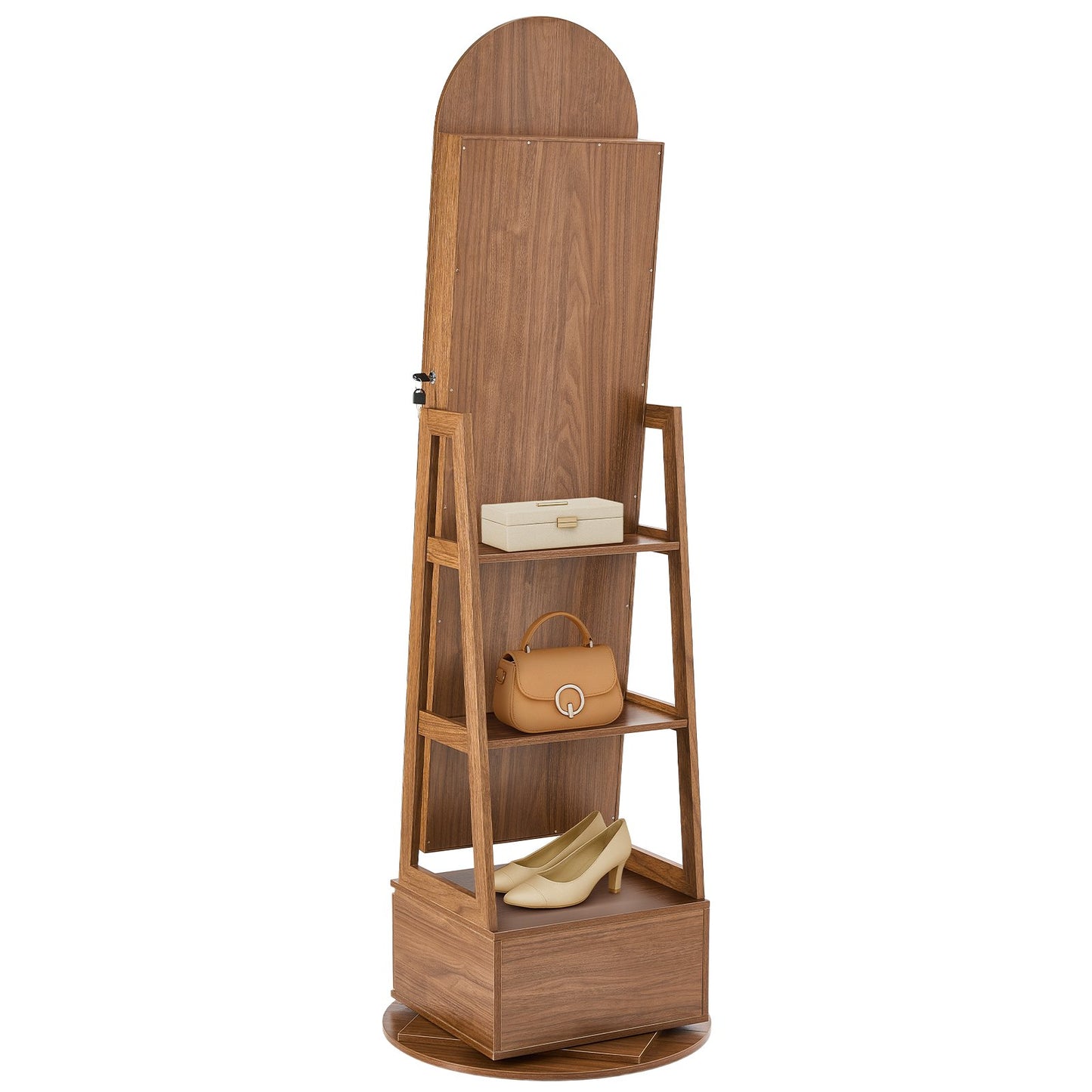 360° Swivel Jewelry Cabinet, 1655 mm Tall, Full-Length Mirror with Storage, Standing Rotatable Jewelry Armoire Organizer, Lockable with 2 Keys, Accessory Pouches, Storage Shelves and Drawer