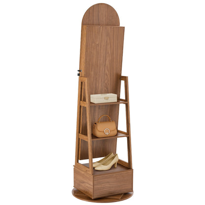 360° Swivel Jewelry Cabinet, 1655 mm Tall, Full-Length Mirror with Storage, Standing Rotatable Jewelry Armoire Organizer, Lockable with 2 Keys, Accessory Pouches, Storage Shelves and Drawer