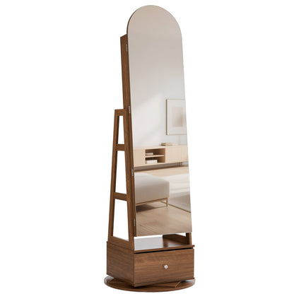 360° Swivel Jewelry Cabinet, 1655 mm Tall, Full-Length Mirror with Storage, Standing Rotatable Jewelry Armoire Organizer, Lockable with 2 Keys, Accessory Pouches, Storage Shelves and Drawer