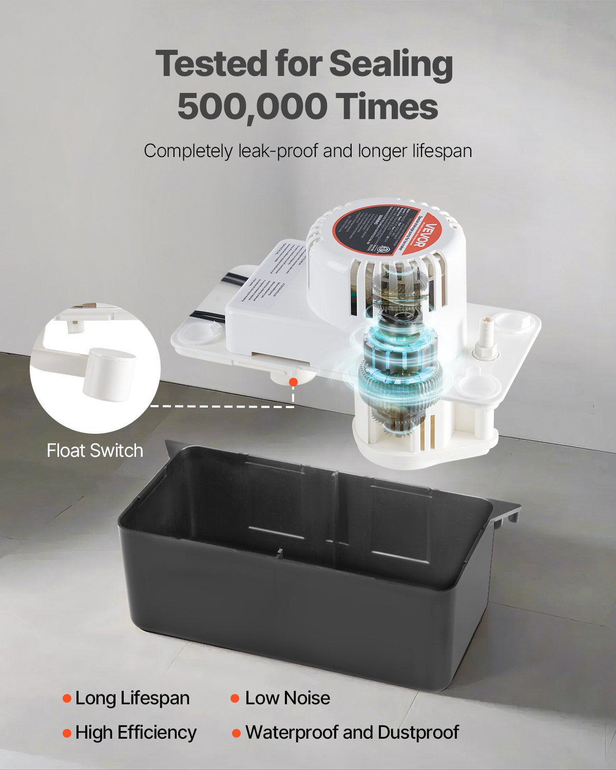 Kondensavlägsningspump, 1/50 hk, 65 GPH, 15 fot/4,57 m lyft, 1/2 gallon tank, automatisk AC-kondenspump med flottörbrytare och 20 fot slang för luftkonditionering, avfuktare, ugn, ismaskin, vattenavlopp