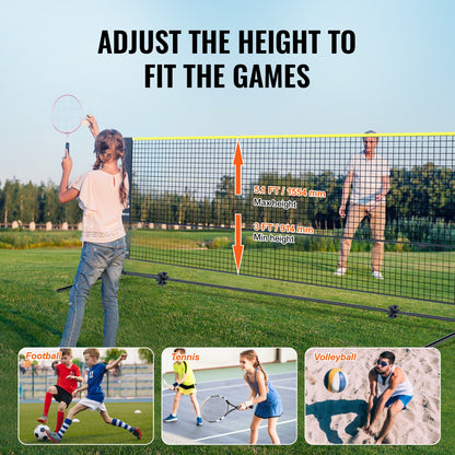 Badmintonnät, höjdjusterbart volleybollnät, 5,7 meter brett hopfällbart pickleballnät, bärbart och enkelt uppsatt tennisnätset med stänger, stativ och bärväska, för barns trädgårdsspel inomhus och utomhusbruk